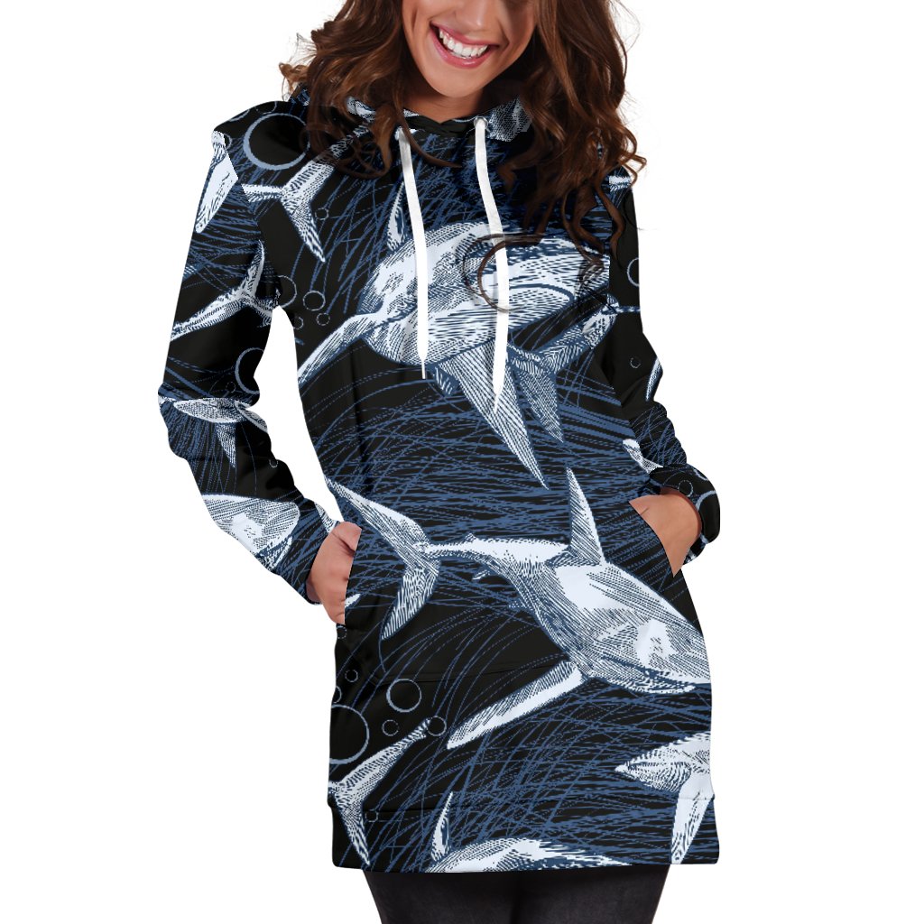 Shark Print Pattern Women Hoodie Dress
