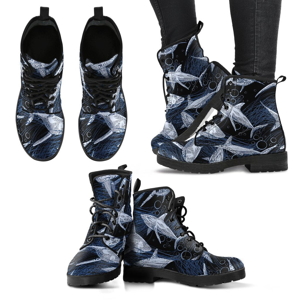 Shark Print Pattern Women Leather Boots