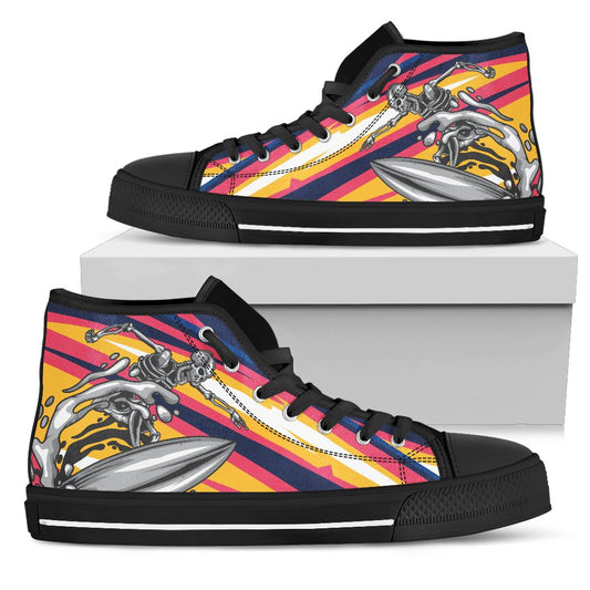 Skeleton Surfing Men High Top Canvas Shoes