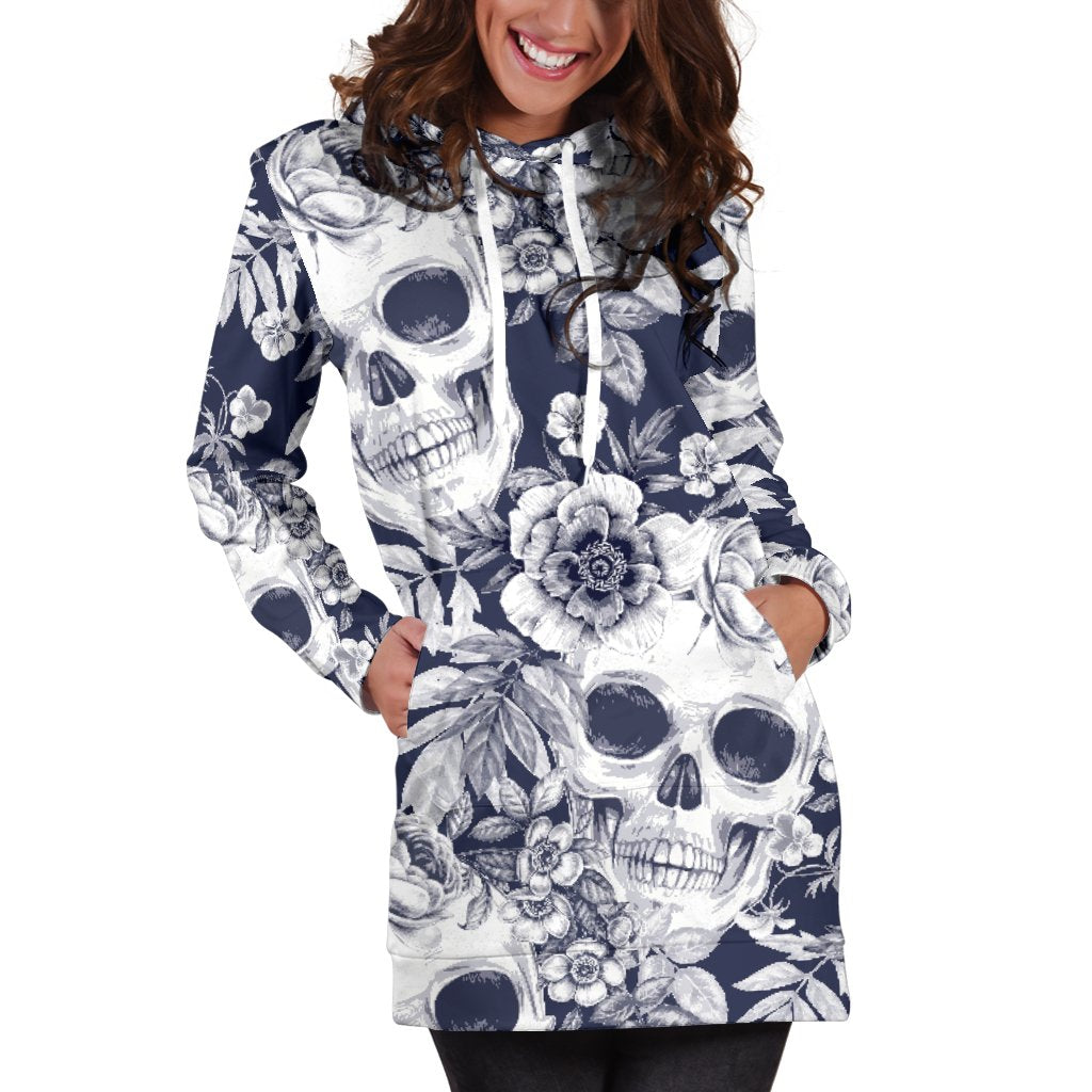 Skull Floral Beautiful Women Hoodie Dress