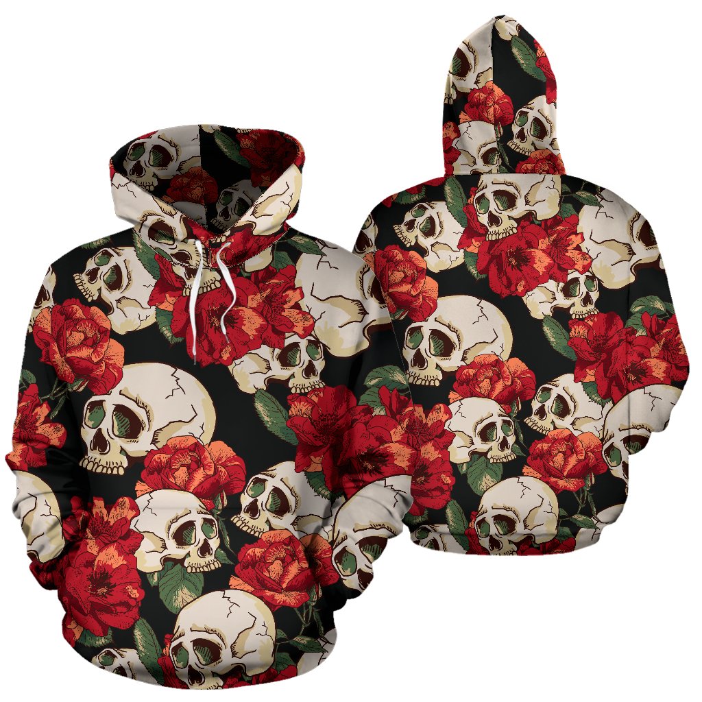 Skull Red Rose All Over Print Hoodie