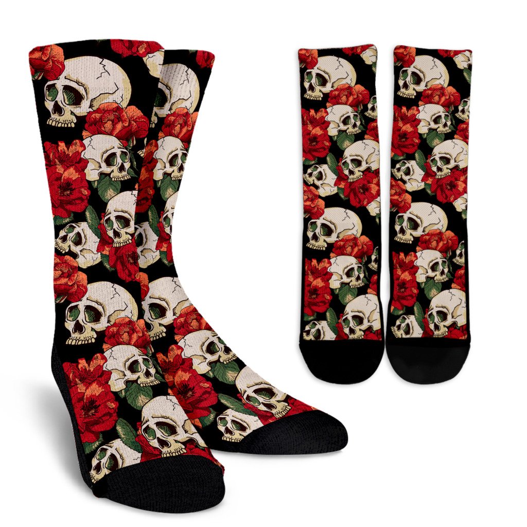 Skull Red Rose Crew Socks