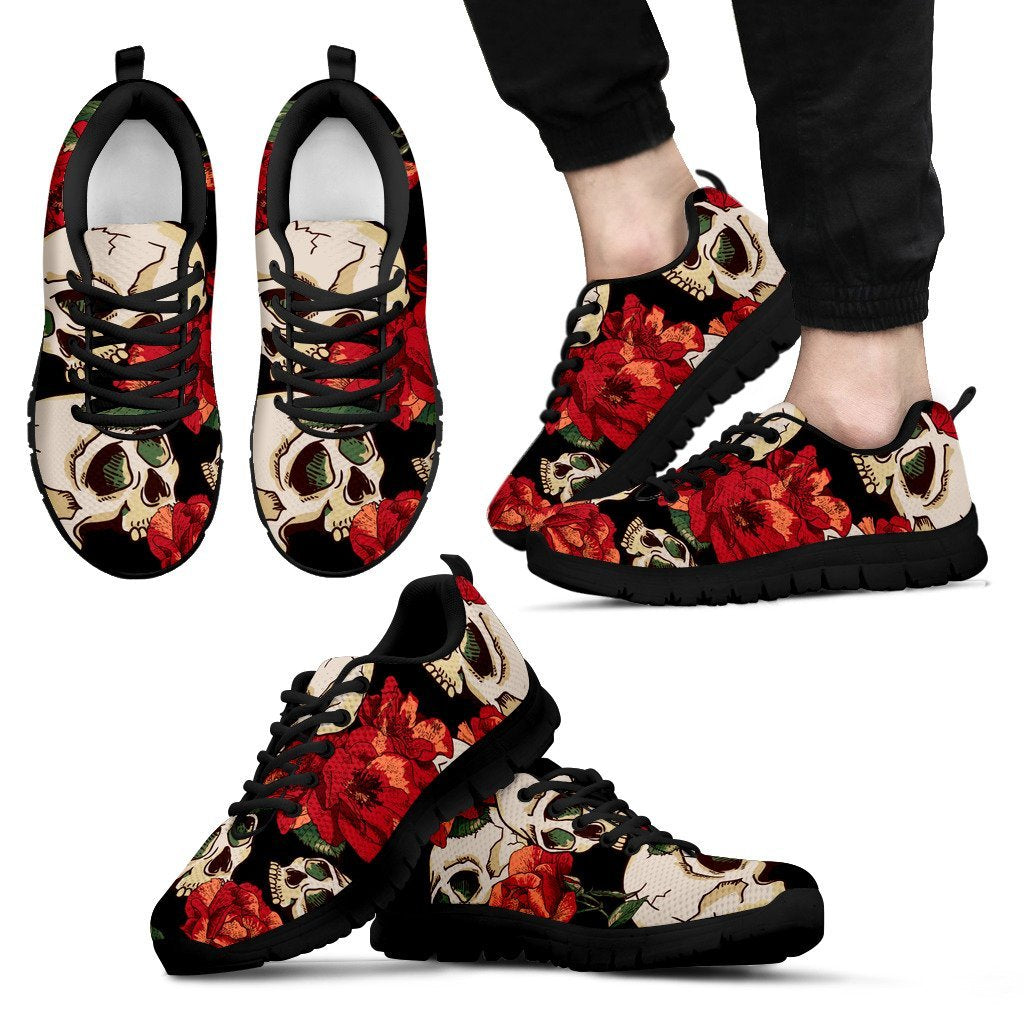 Skull Red Rose Men Sneakers