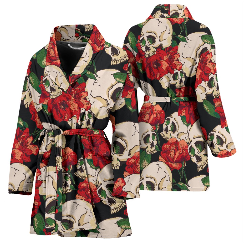 Skull Red Rose Women Bath Robe