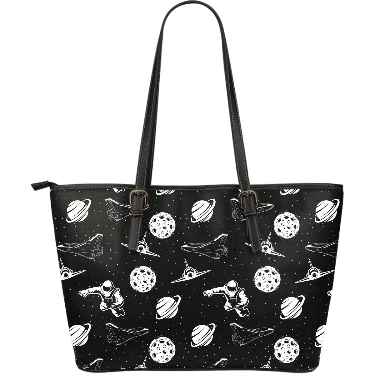 Space Astronauts Print Large Leather Tote Bag