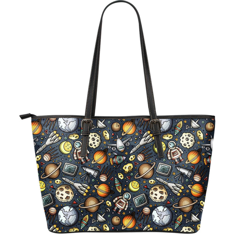 Space Pattern Print Large Leather Tote Bag