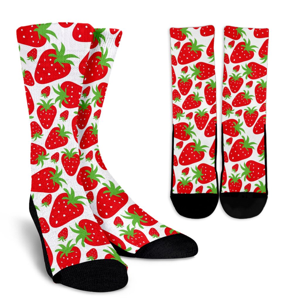 Strawberry Pattern Print Design SB01 Crew Socks-JORJUNE.COM