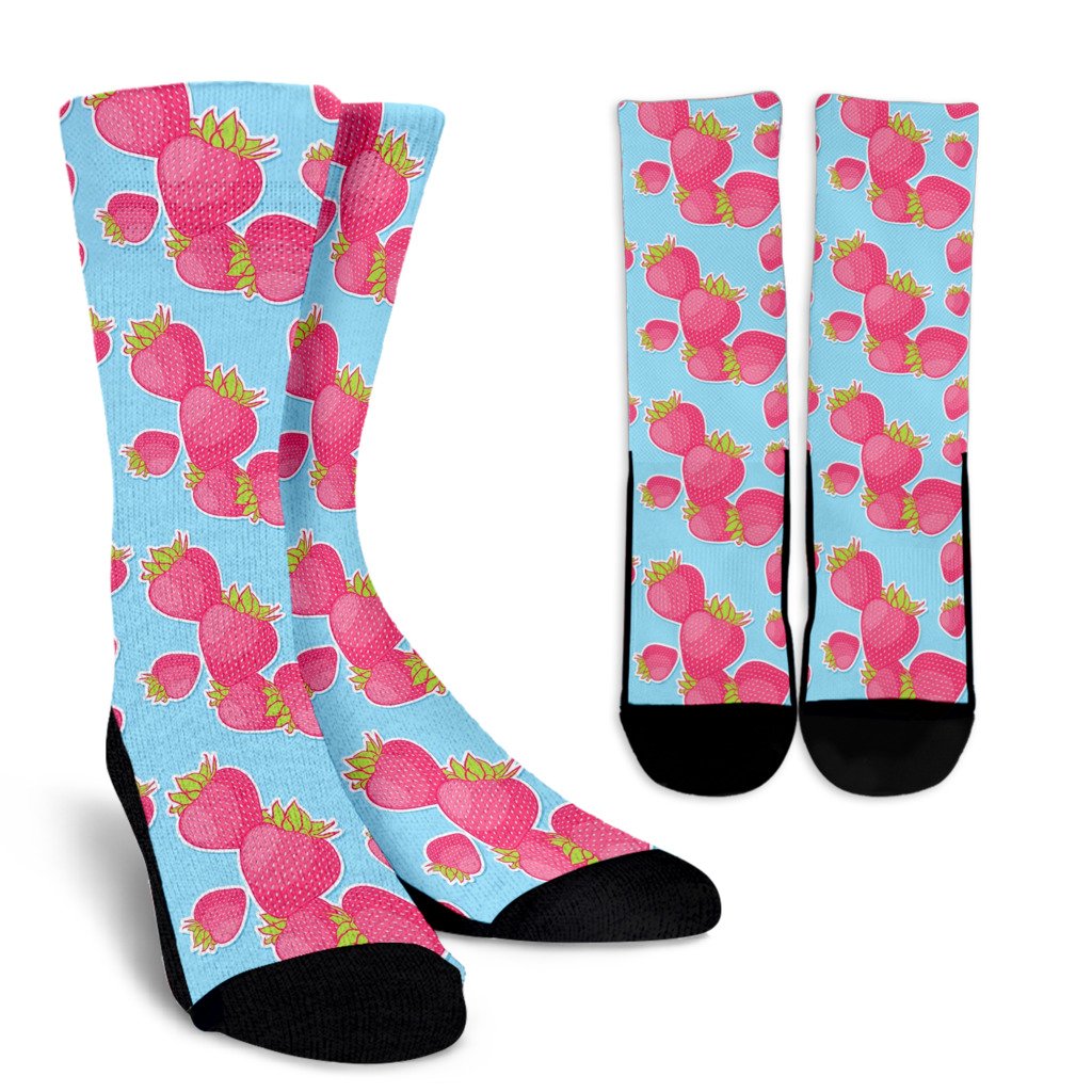 Strawberry Pattern Print Design SB04 Crew Socks-JORJUNE.COM
