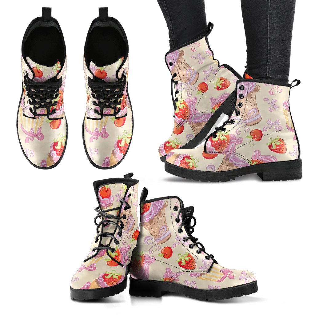 Strawberry Pink Cup Cake Women Leather Boots
