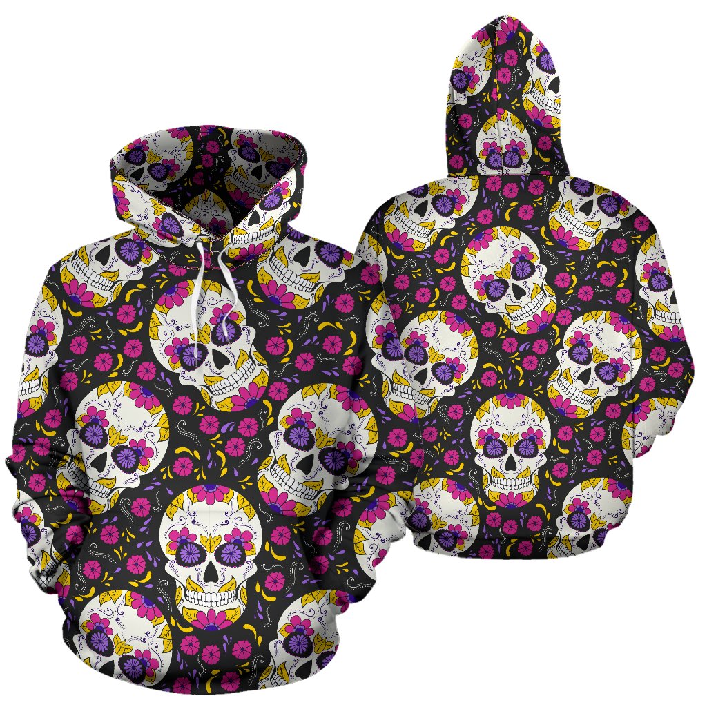 sugar skull Floral Pattern All Over Print Hoodie