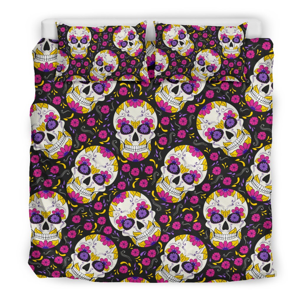 sugar skull Floral Pattern Duvet Cover Bedding Set
