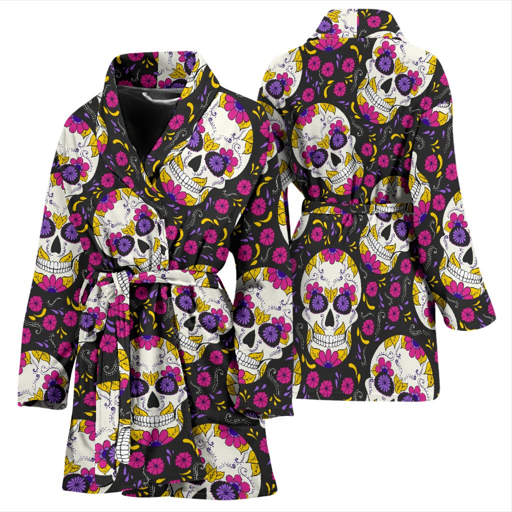 sugar skull Floral Pattern Women Bath Robe