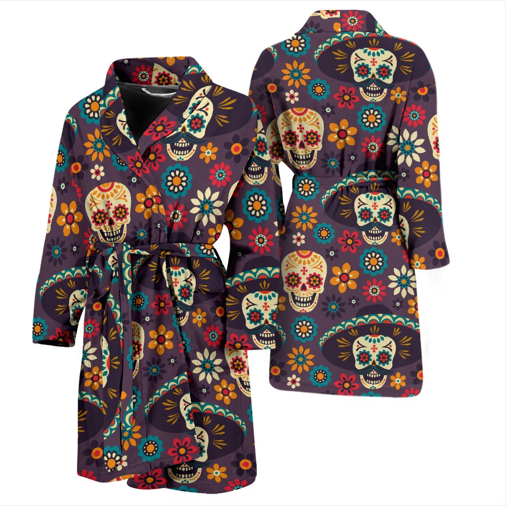 Sugar Skull Maxican Pattern Men Bath Robe