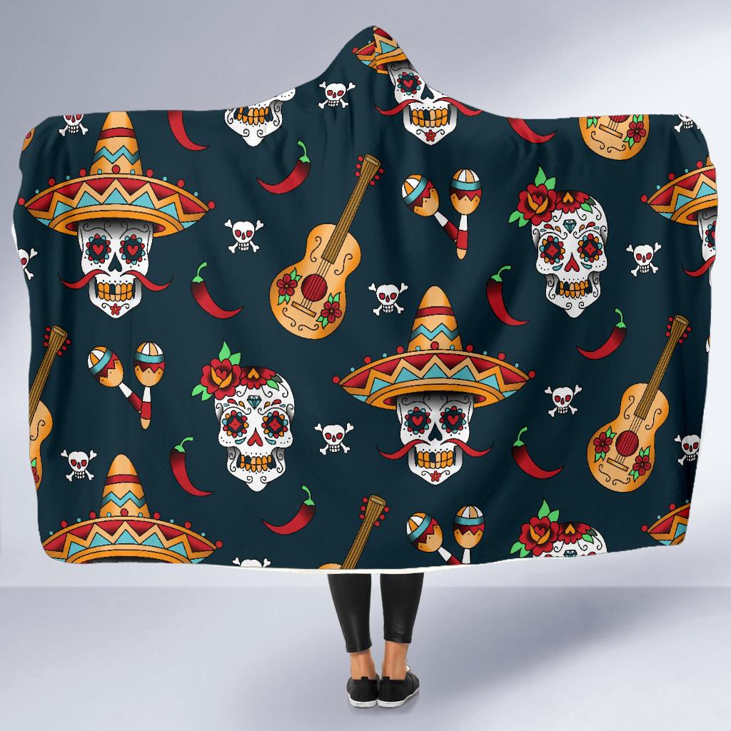 sugar skull Mexican Hooded Blanket-JORJUNE.COM