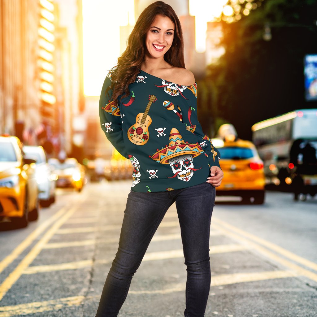 Sugar Skull Mexican Off Shoulder Sweatshirt