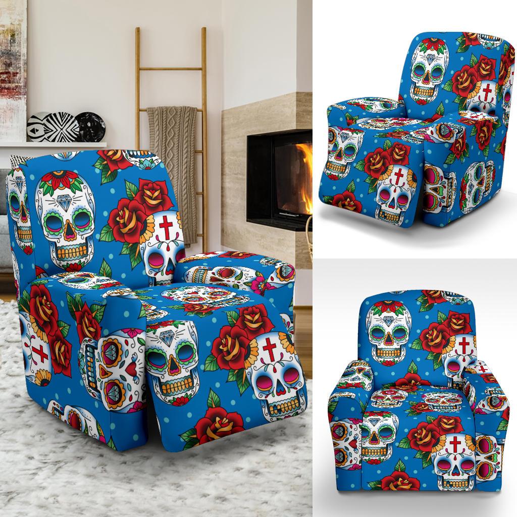 Sugar Skull Rose Pattern Recliner Slipcover-JORJUNE.COM