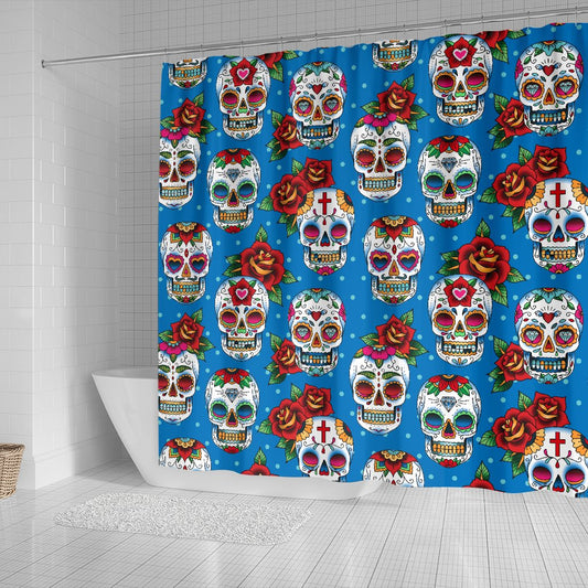 Sugar Skull Rose Pattern Shower Curtain