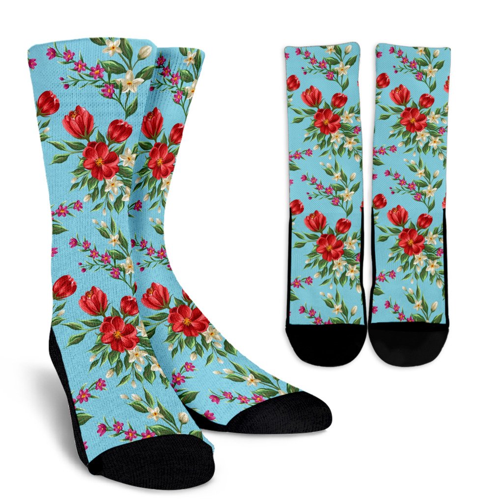 Summer Floral Pattern Print Design SF011 Crew Socks-JORJUNE.COM