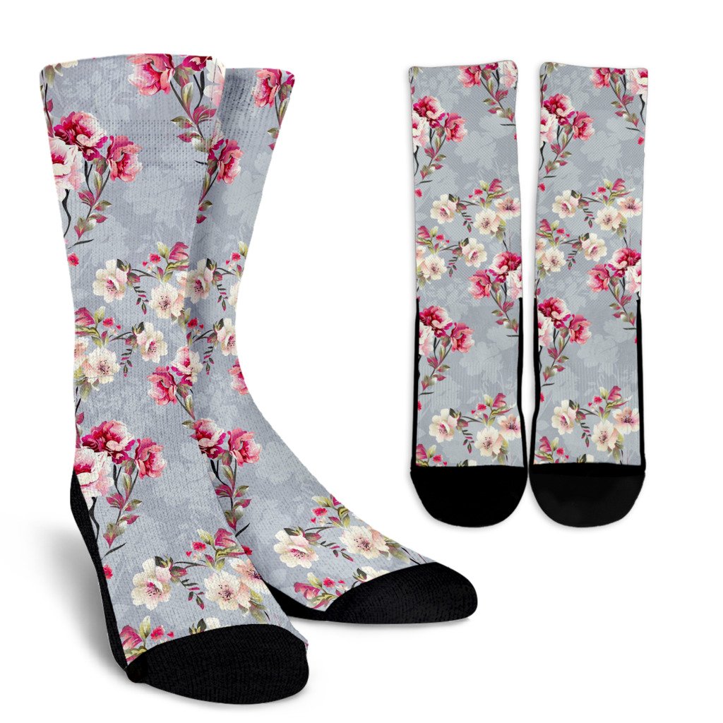 Summer Floral Pattern Print Design SF02 Crew Socks-JORJUNE.COM
