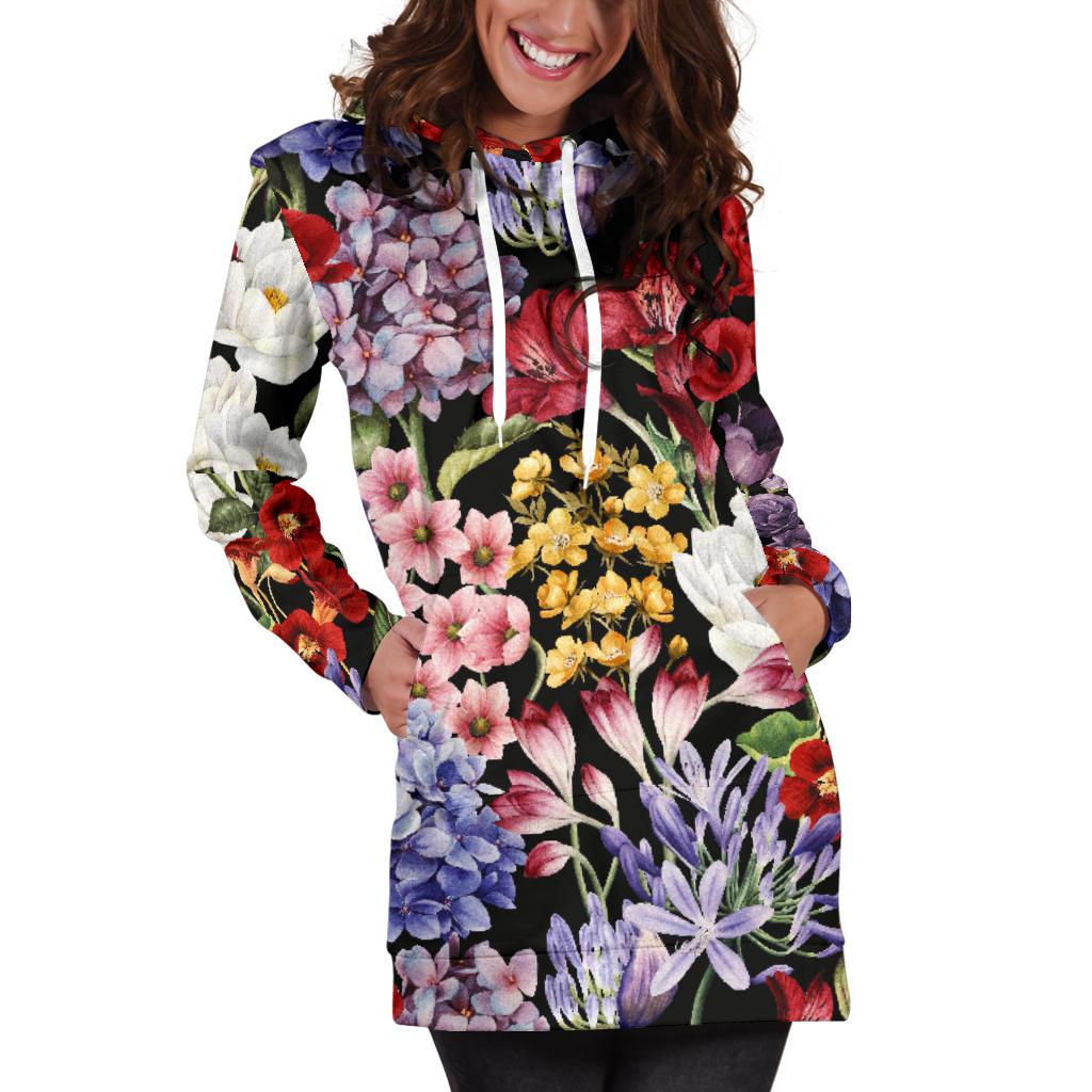 Summer Floral Pattern Print Design SF04 Women Hoodie Dress
