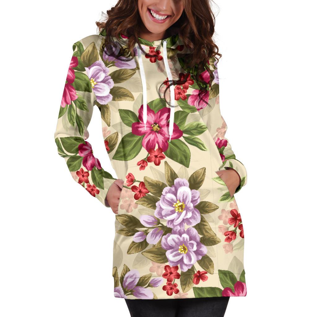 Summer Floral Pattern Print Design SF08 Women Hoodie Dress