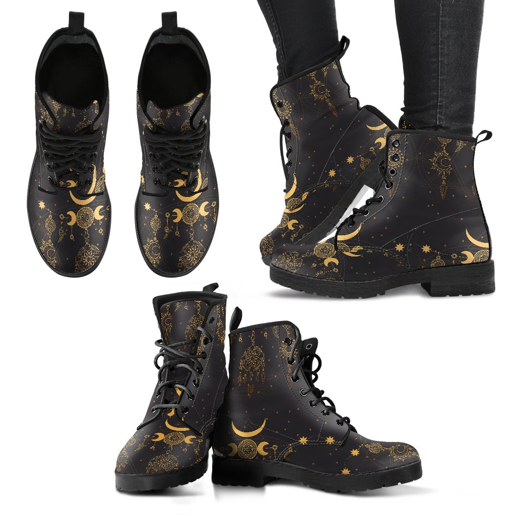 Sun Moon Boho Style Women Leather Boots