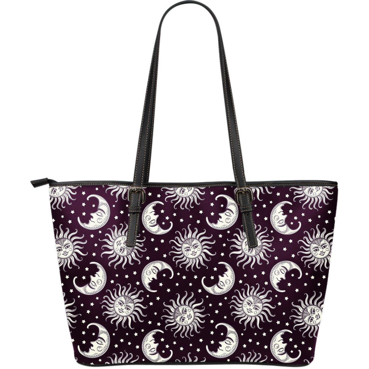 Sun Moon Face Large Leather Tote Bag