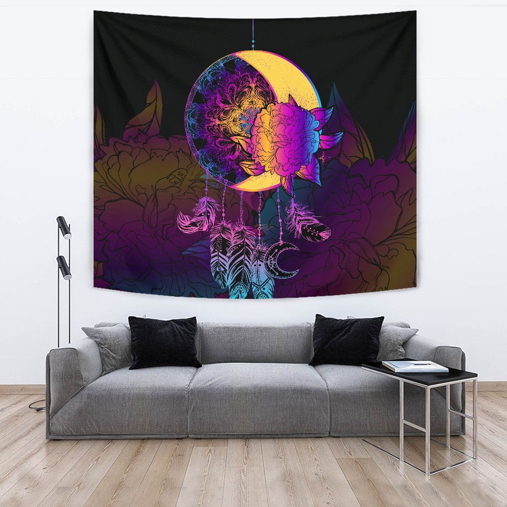 Sun Moon Mandala Rainbow Wall Tapestry