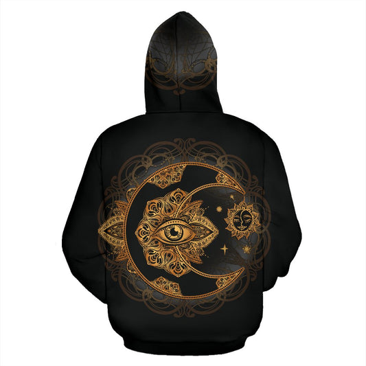 Sun Moon mandala Third eye All Over Zip Up Hoodie-Recovered