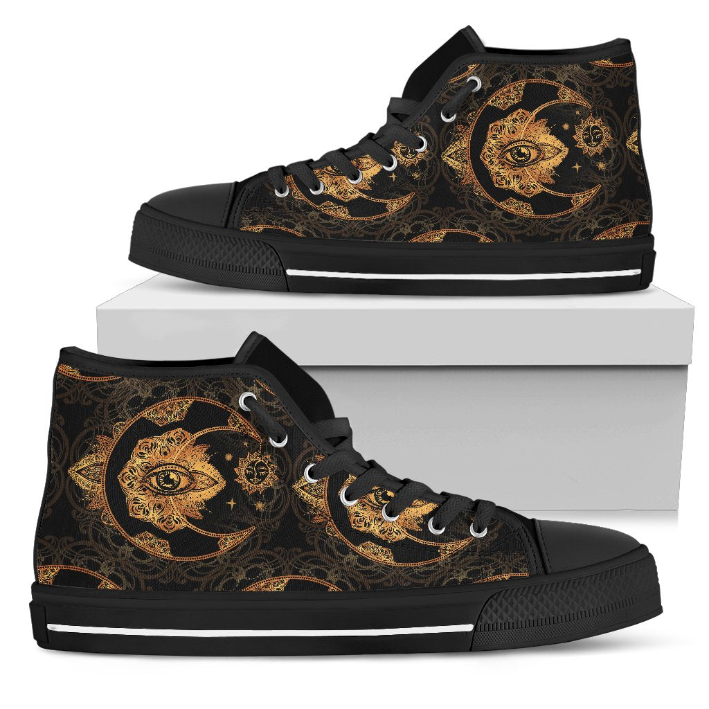 Sun Moon mandala Third eye Men High Top Shoes