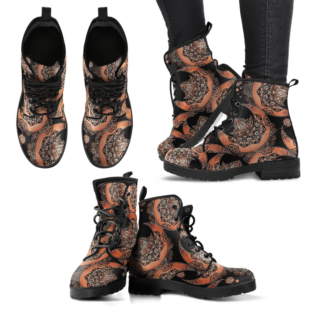 Sun Moon Mandala Women Leather Boots