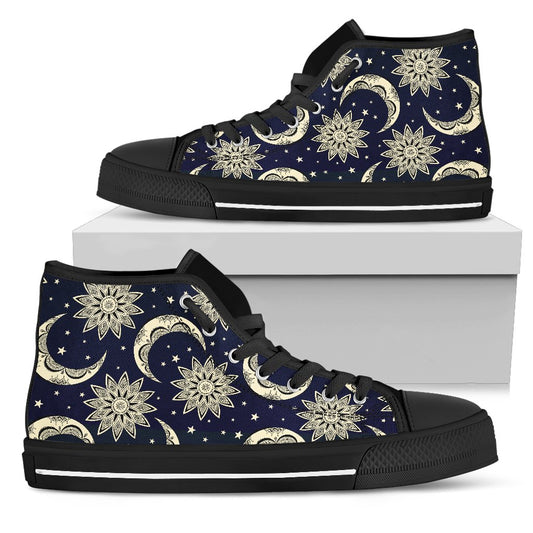 Sun Moon Star Men High Top Canvas Shoes