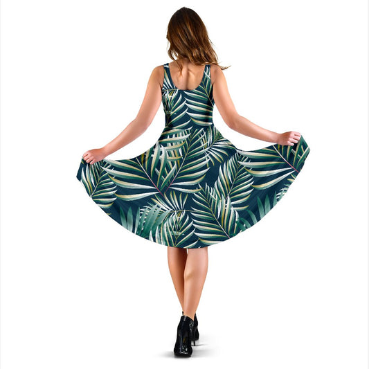 Sun Spot Tropical Palm Leaves Sleeveless Mini Dress