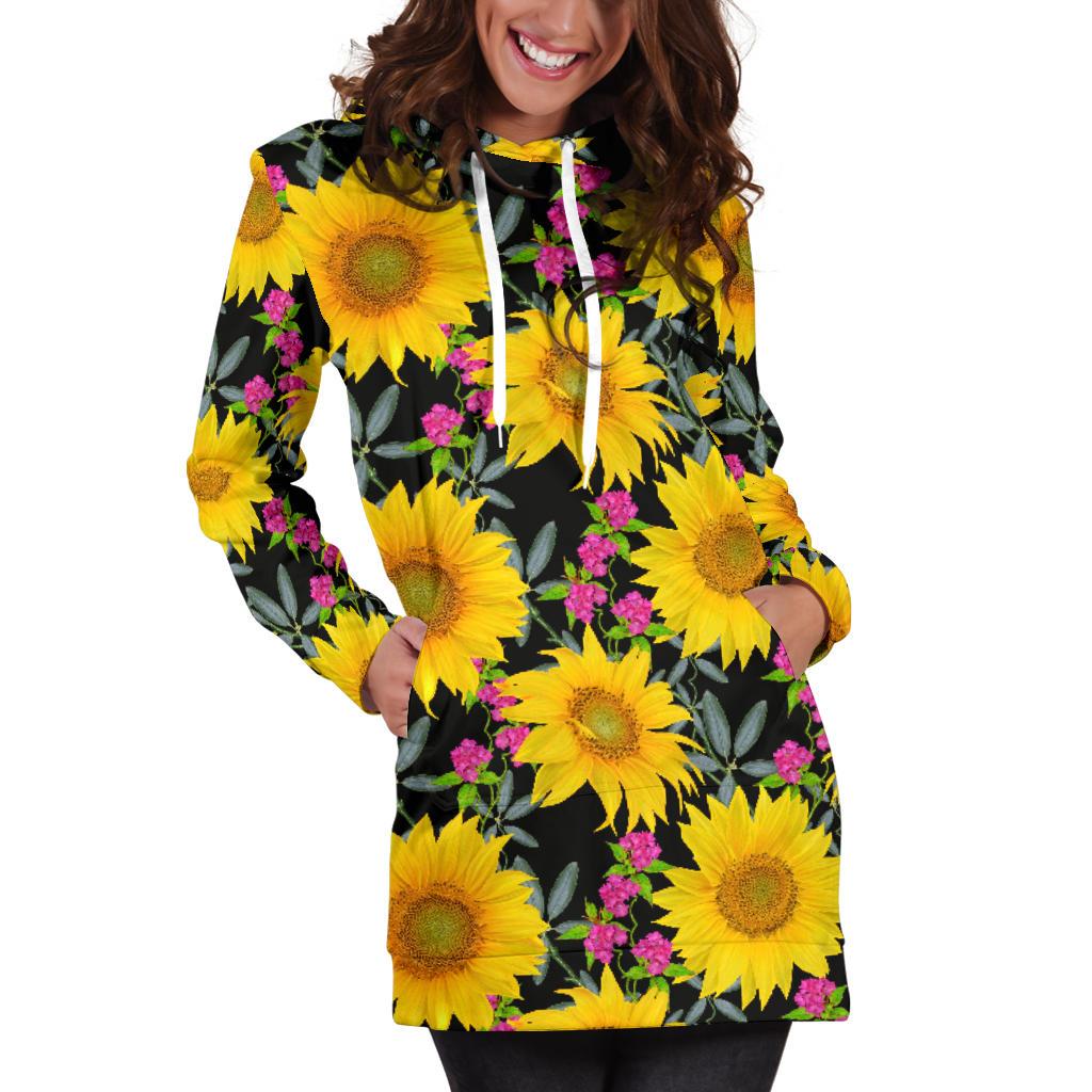 Sunflower Pattern Print Design SF014 Women Hoodie Dress