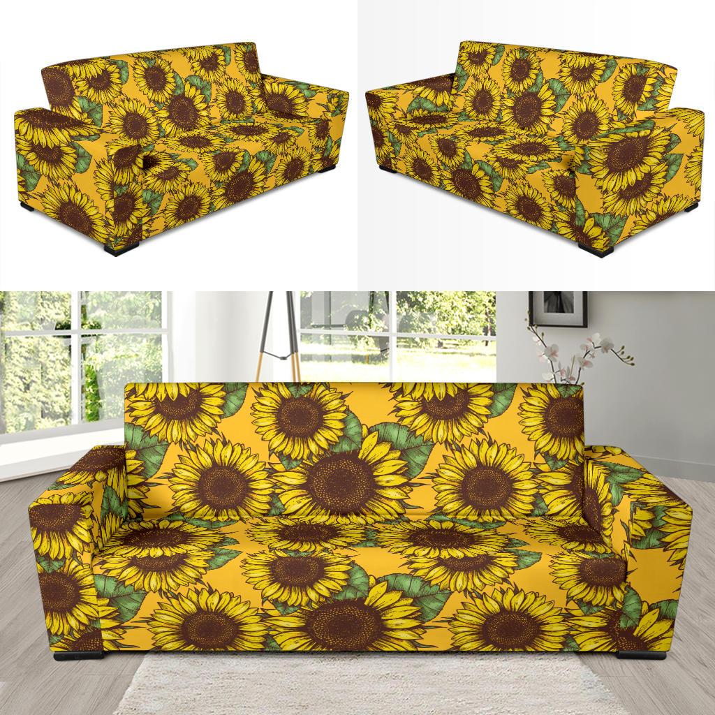Sunflower Pattern Print Design SF04 Sofa Slipcover-JORJUNE.COM