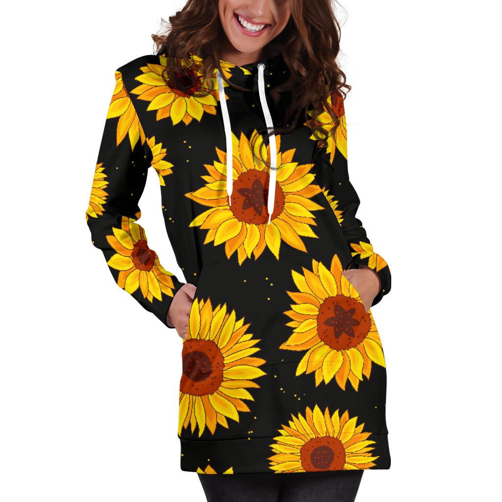 Sunflower Pattern Print Design SF09 Women Hoodie Dress