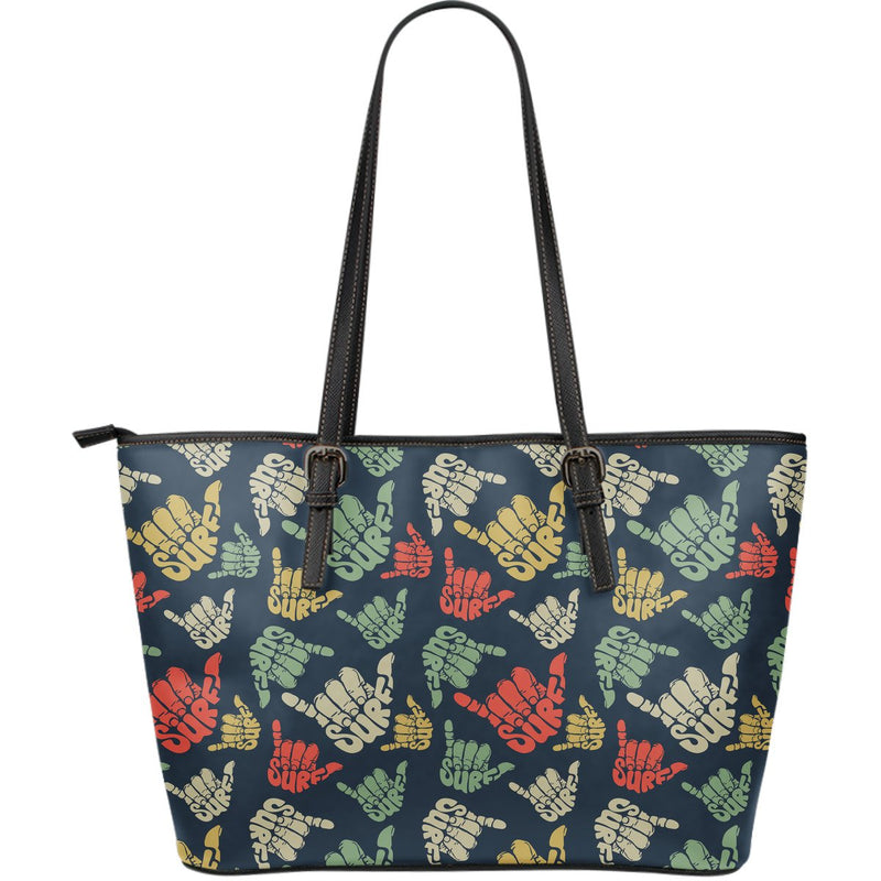Surf Hand sign Large Leather Tote Bag