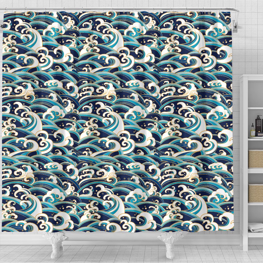 Surf Wave Pattern Shower Curtain
