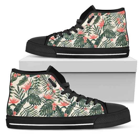 Plumeria Flower Tropical Palm Leaves Women High Top Canvas Shoes
