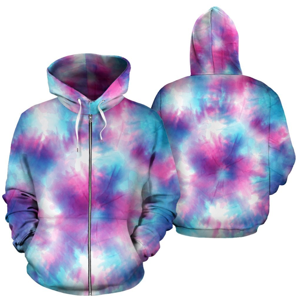 Tie Dry Blue Pink All Over Zip Up Hoodie