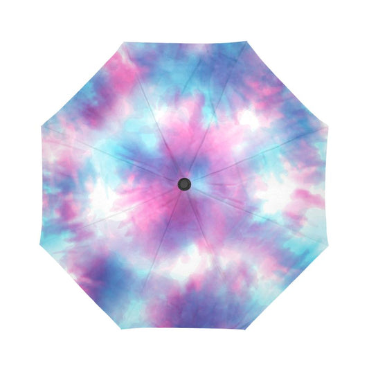 Tie Dye Blue Pink Automatic Foldable Umbrella