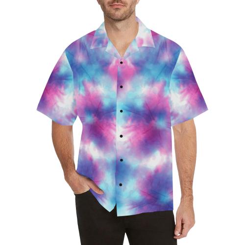 Tie Dye Blue Pink Men's Hawaiian Shirt  JorJune