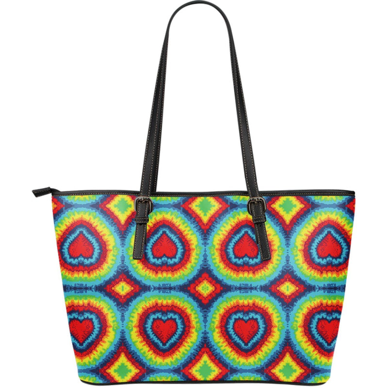 Tie Dye Heart shape Large Leather Tote Bag