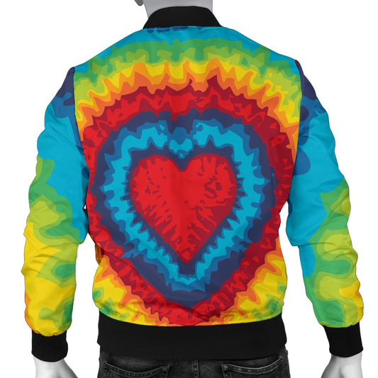 Tie Dye Heart Shape Men Casual Bomber Jacket