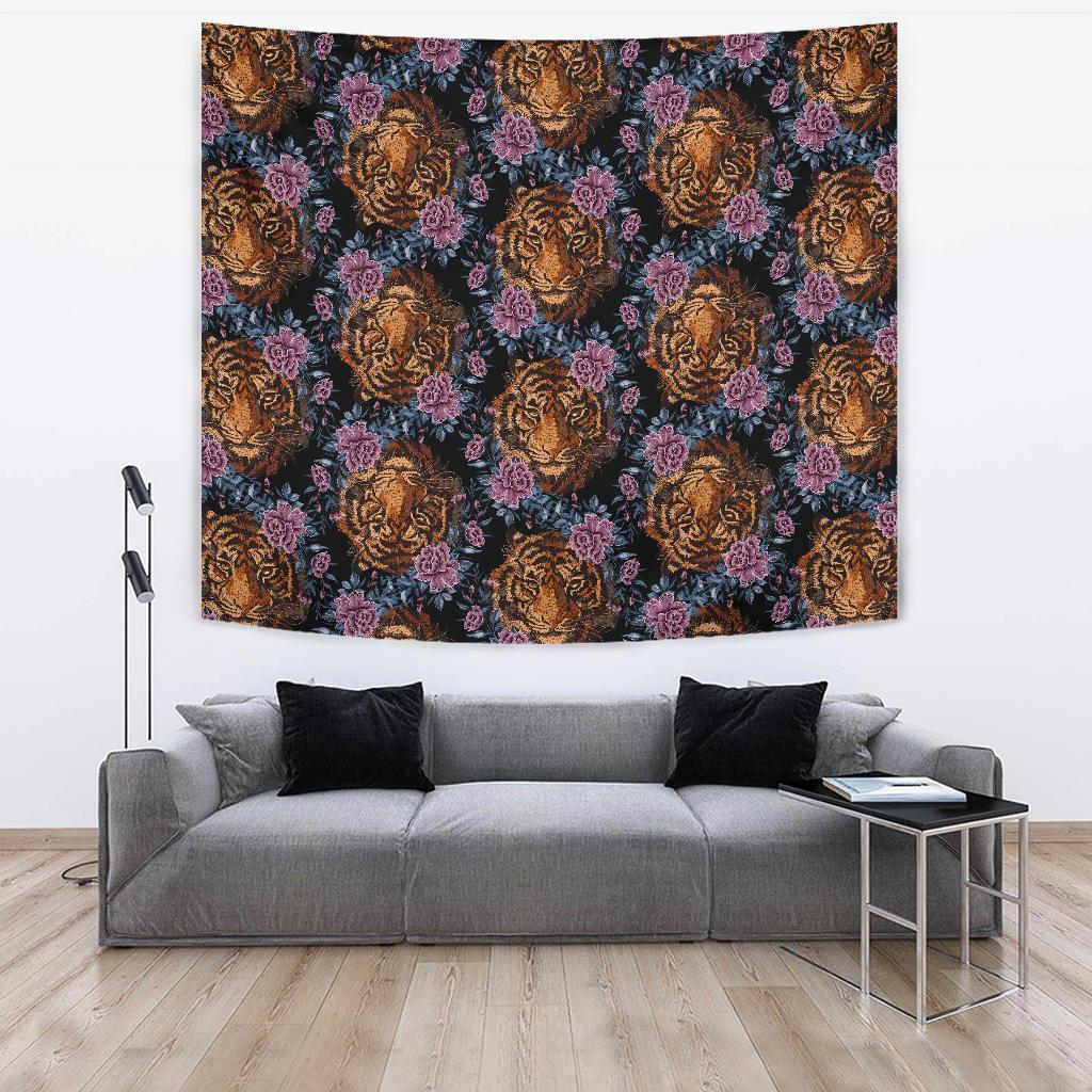 Tiger Head Floral Tapestry