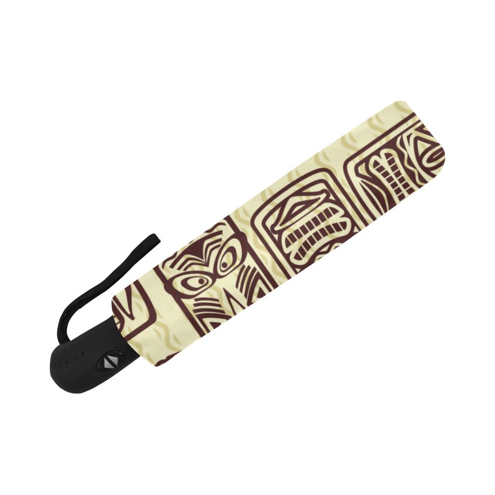Tiki Brown Mask Print Automatic Foldable Umbrella
