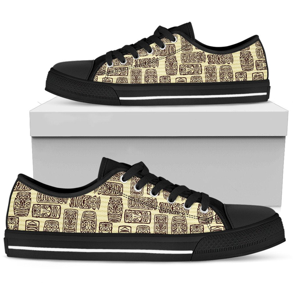 Tiki Brown Mask Print Men Low Top Shoes