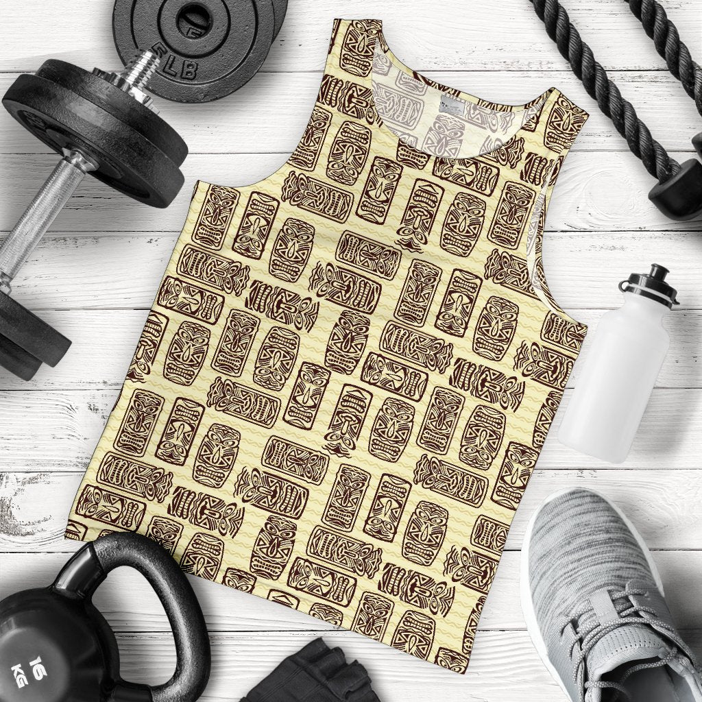 Tiki Brown Mask Print Men Tank Top