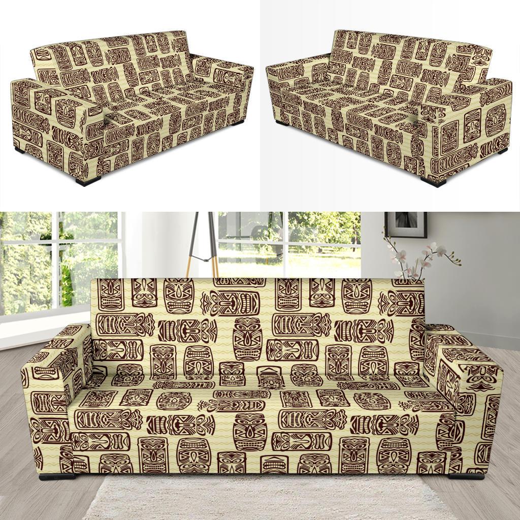 Tiki Brown Mask Print Sofa Slipcover-JORJUNE.COM