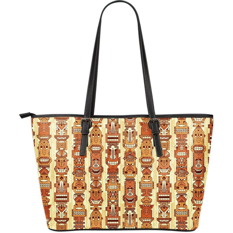 Tiki Orange Vertical Pattern Large Leather Tote Bag